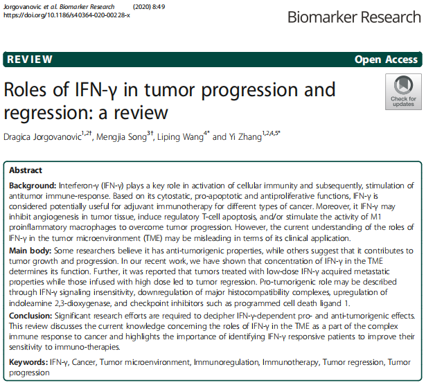 85、Roles of IFN-γ in tumor progression and regression: a review
