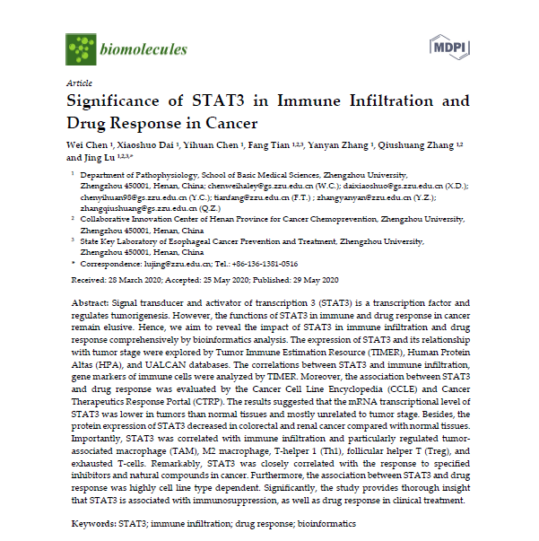 53、Significance of STAT3 in Immune Infiltration and Drug Response in Cancer